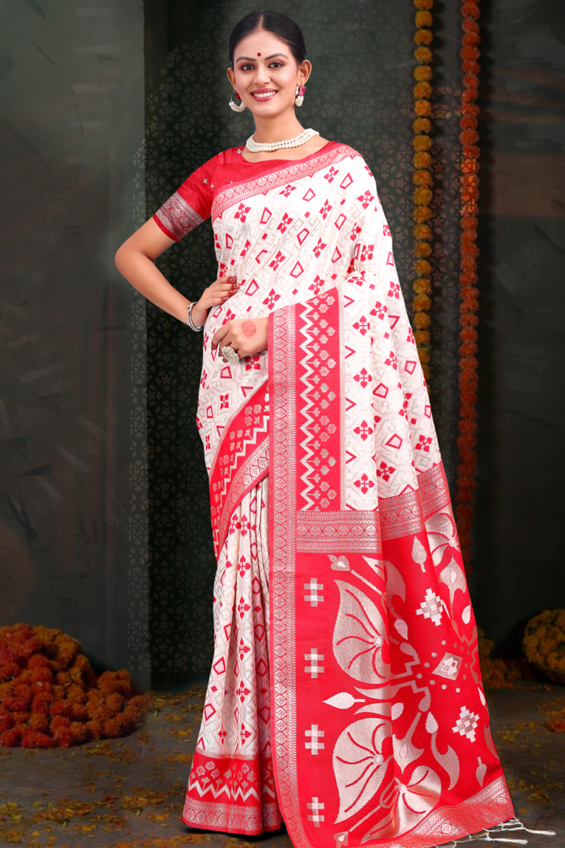 Cotton Off White Broad Border Weaved Saree 