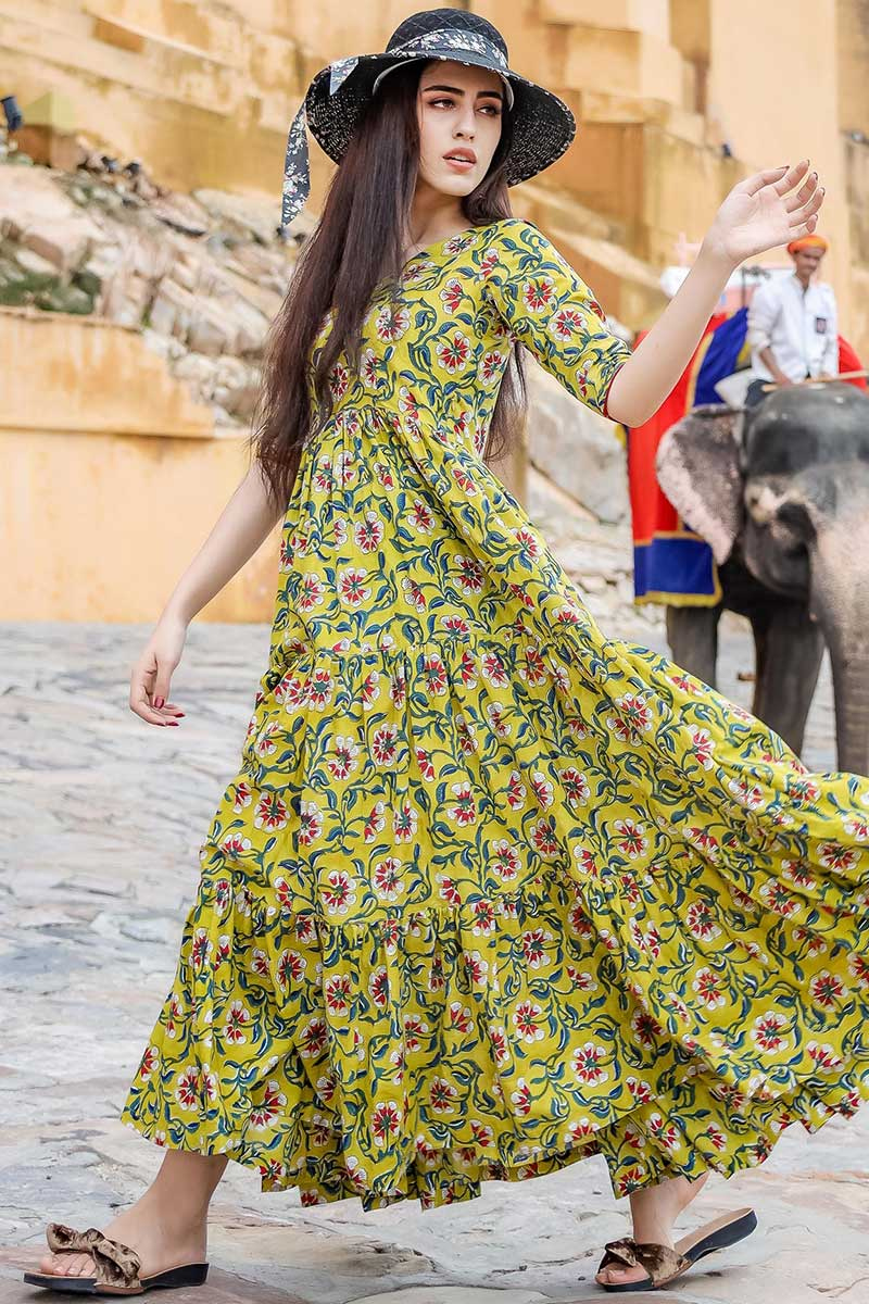 Cotton Printed Kurti In Pear Green Colour