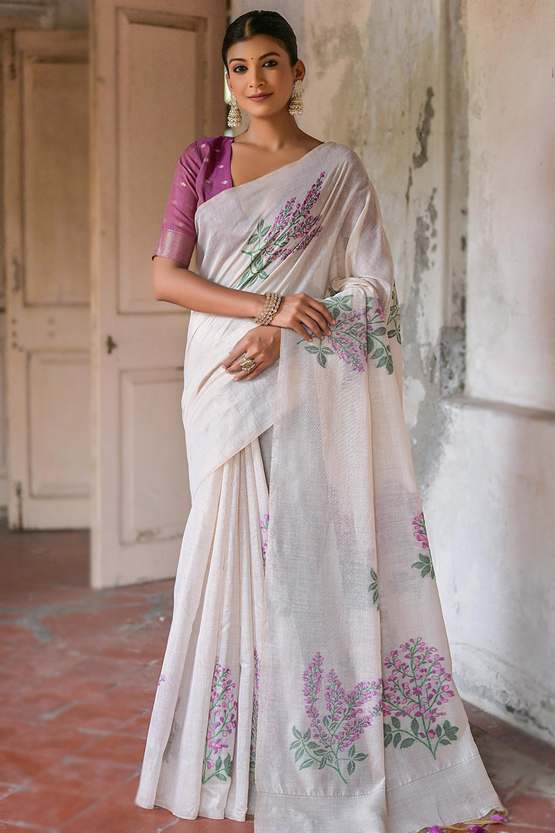 Cotton Weaved Off White Casual Wear Saree