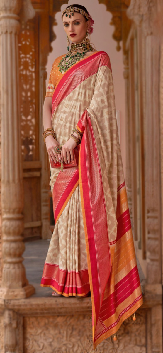 Buy Sareemall Woven, Embellished Mysore Silk Blend, Cotton Silk Cream, Pink  Sarees Online @ Best Price In India | Flipkart.com