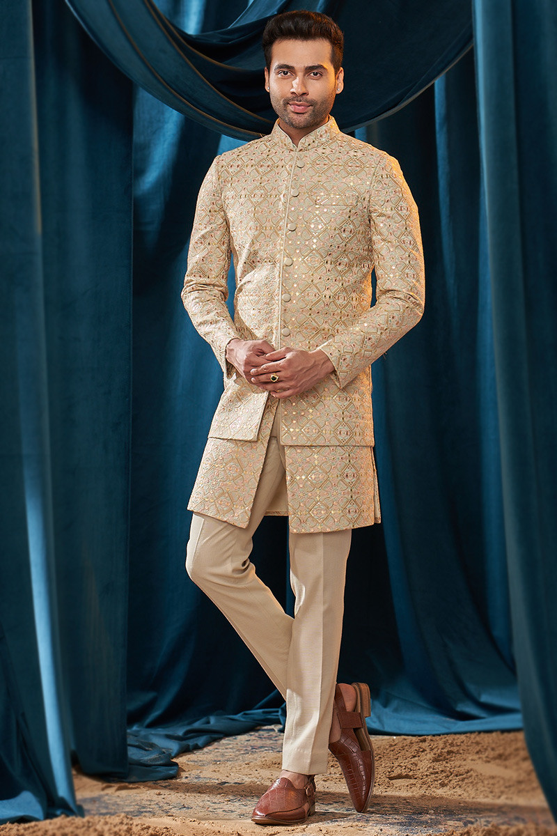 Beige sherwani deals