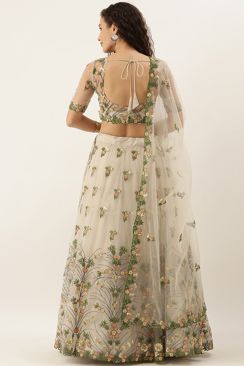 ALMOND BEIGE NET EMBROIDERED LEHENGA main image 1