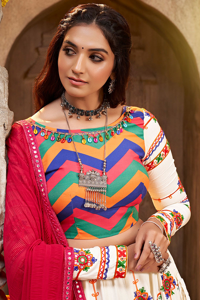 Cream Beige Resham Thread Embroidered Flared Lehenga LLCV116021
