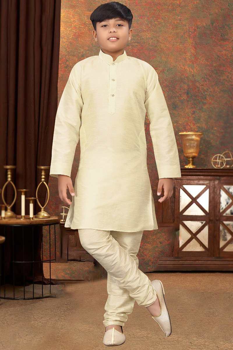 Buy Suit Dupion Silk Cream Kids Kurta Pajama MKPA04366