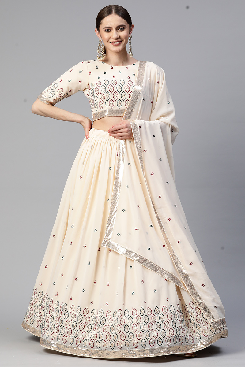 Designer Cream Red Color lahenga