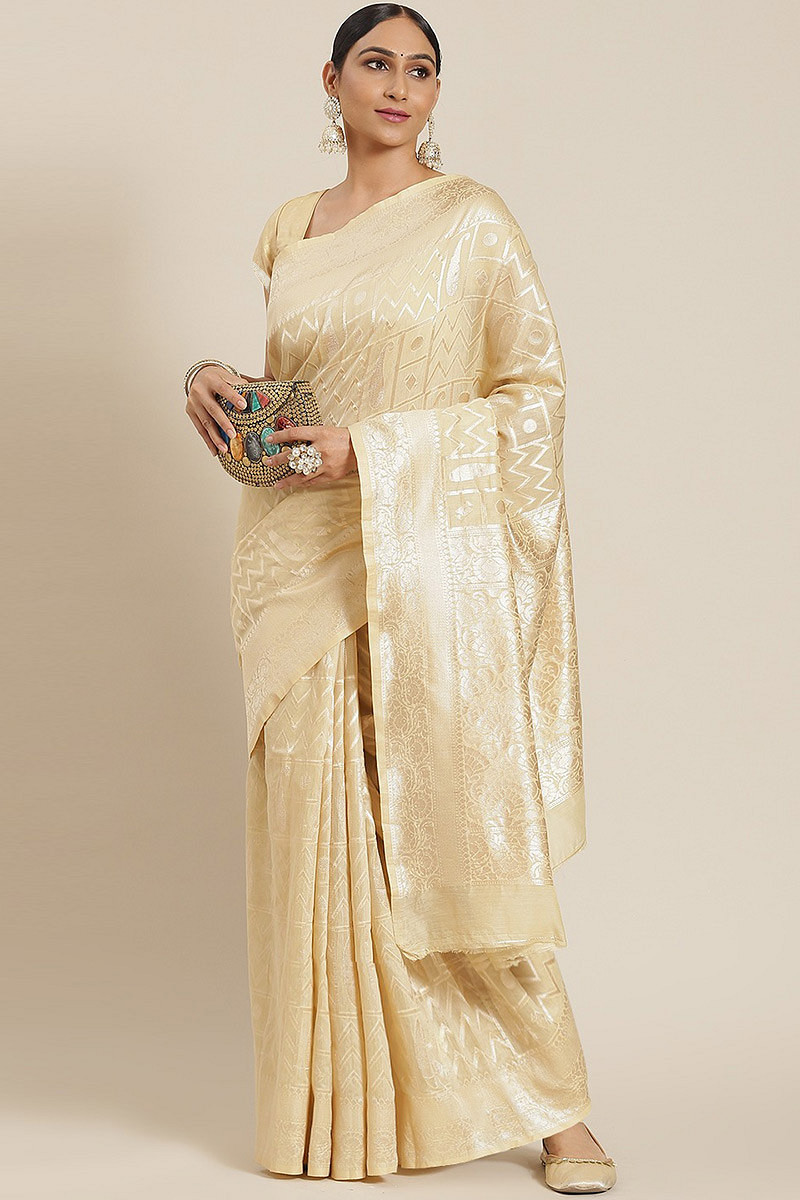 Trendy Cream Silk Blended Woven Zari Saree|SARV133112 Trendy Cream Silk Blended Woven Zari Saree|SARV133112