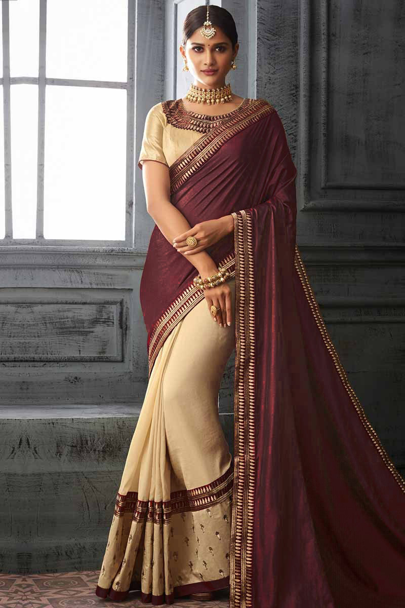 Buy Red Latest Designer Party Wear Cotton Silk Saree Online - SREV2432 |  Appelle Fashion