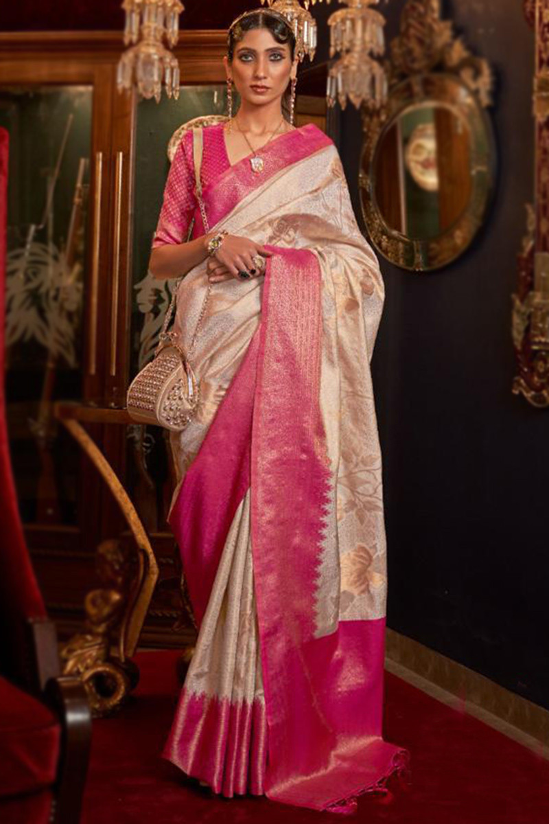 Rani Pink and Golden Silk Traditional Woven Saree - RSABG5378 from...