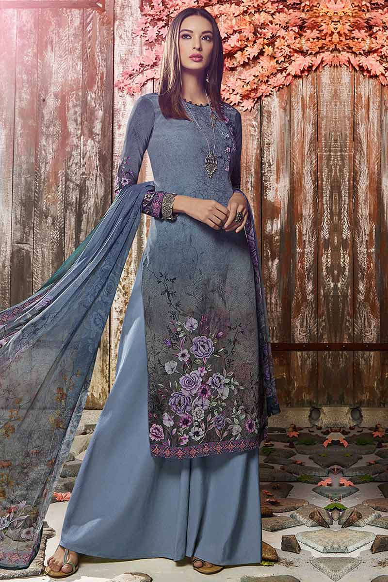 Buy Crepe Printed Palazzo Pant Suit In Dusty Blue Colour Online LSTV03842 Andaaz Fashion