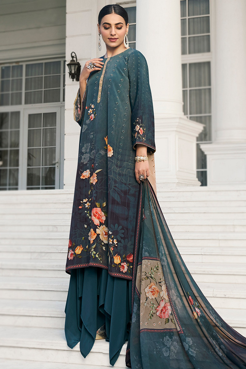Blue printed palazzo discount