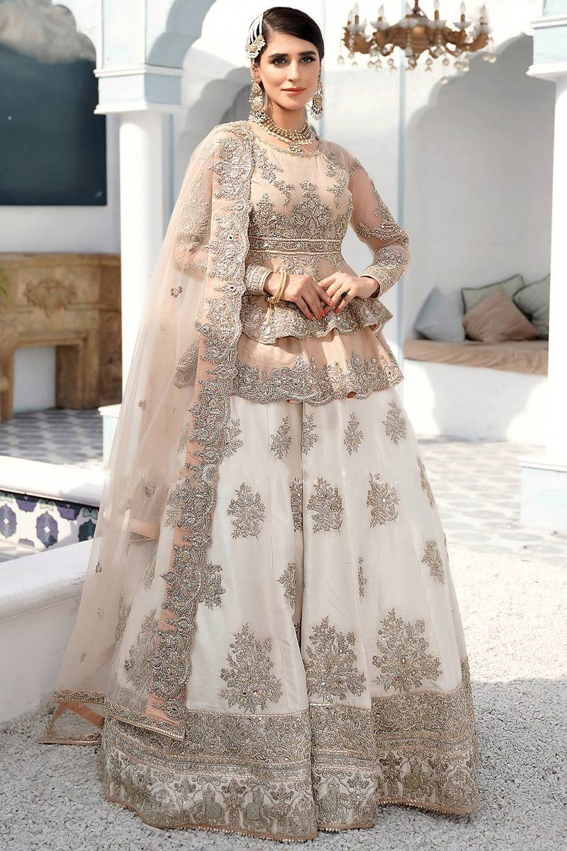 Net Wedding Lehenga Choli with Embroidered in White - LC7239
