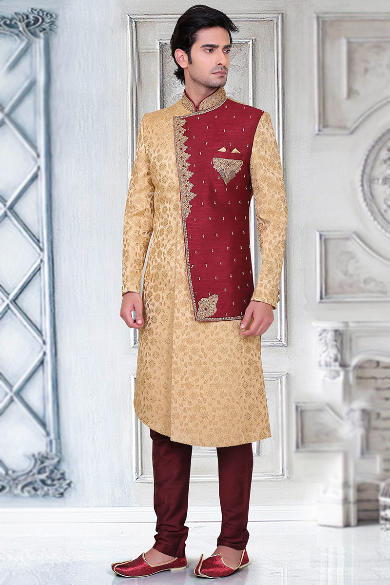 Embroidered Pakistani Sherwani in Off White Color #GR31 | Indian wedding  outfits, Wedding dresses men indian, Indian wedding outfits for men classy