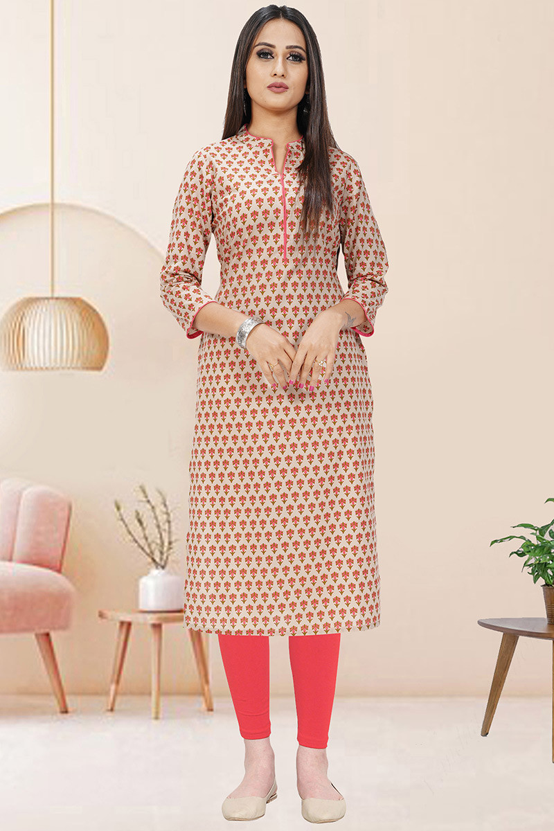Beige colour long kurtis shop