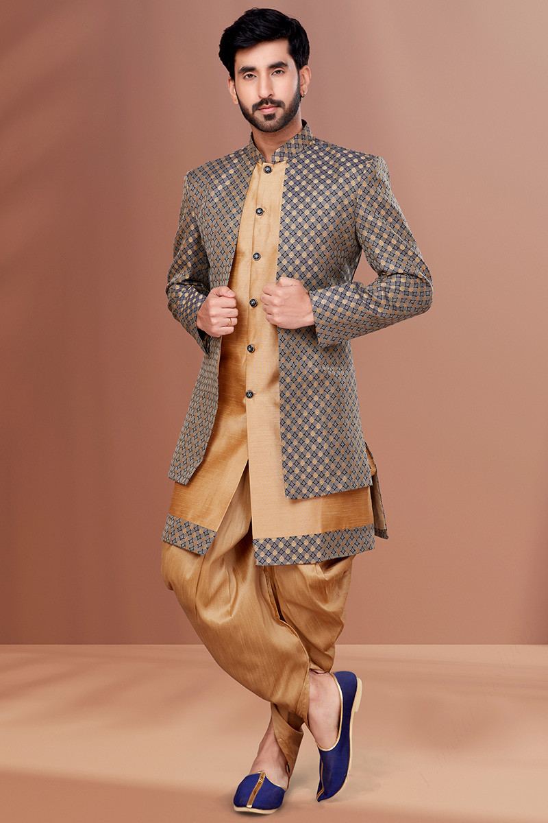 Online Fashion Shopping Men Sherwani in Dark Beige Fabric MSTV01943