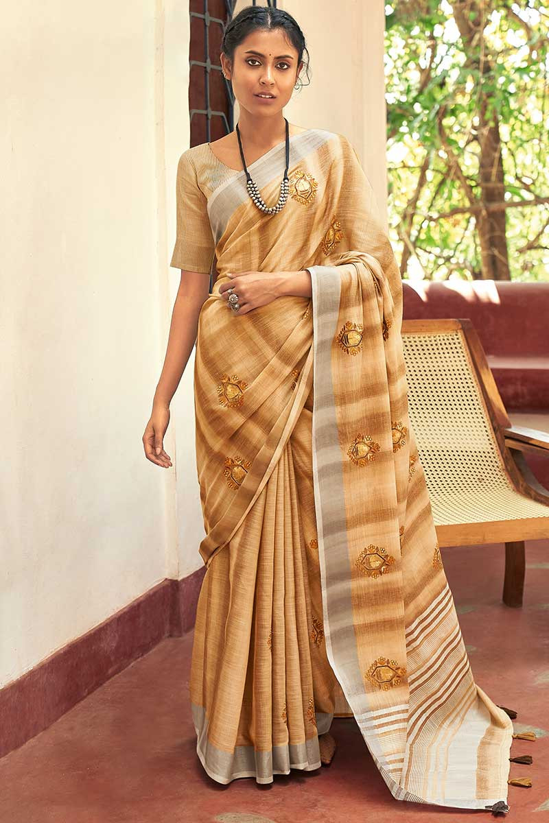 Pure Handloom Tissue Linen Saree Organic Linen Zari Border Silk Saree With  Blouse Piece Indian Clothing Wedding Party Wear Sari Lenin Fabric - Etsy