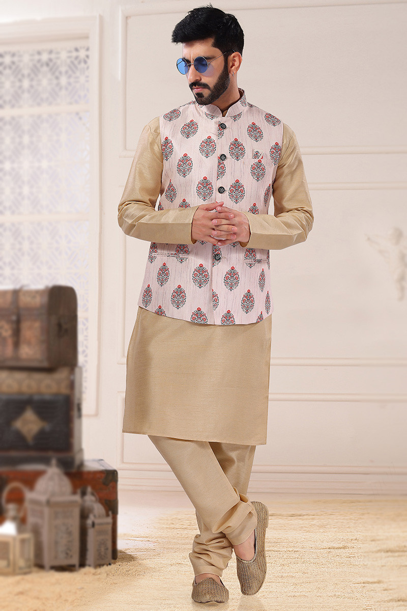 Plain Dark Beige Men Kurta Pajama MKPA03238