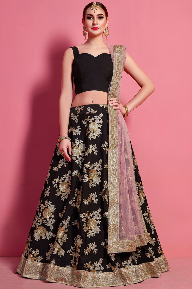 Buy Multi-Color Floral Print Banglori Silk Reception Wear Lehenga Choli At  Zeel Clothing