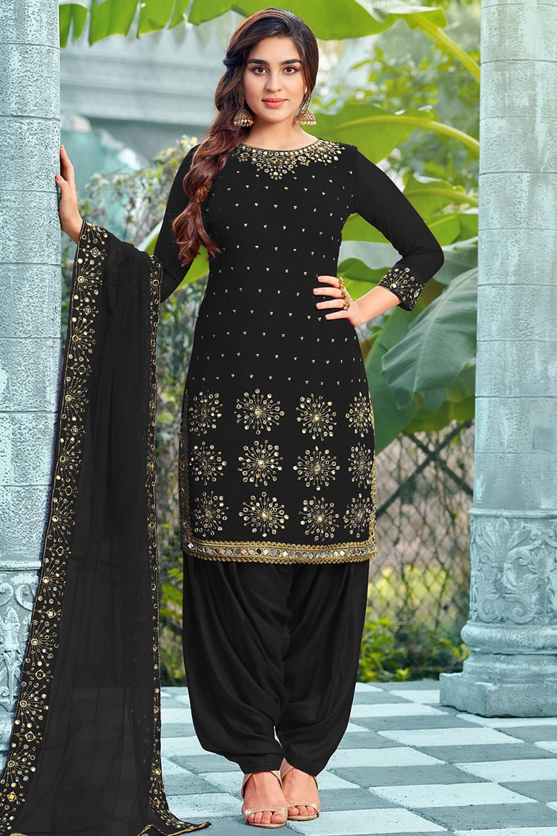 Shop Embroidered Black Designer Patiala Suit Online : 180054 - Salwar Kameez