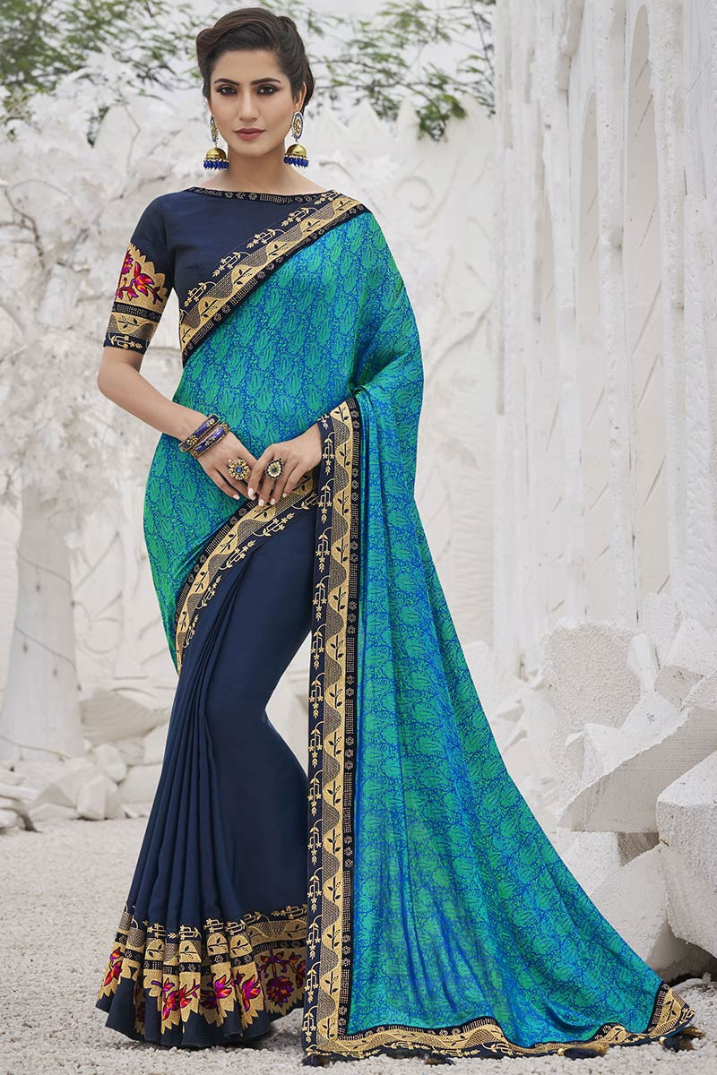 Pattu Half Sarees || Blue Colour Combinations || Kanchi || Ikkat || Bana...  | Bridal blouse designs, Half saree lehenga, Half saree