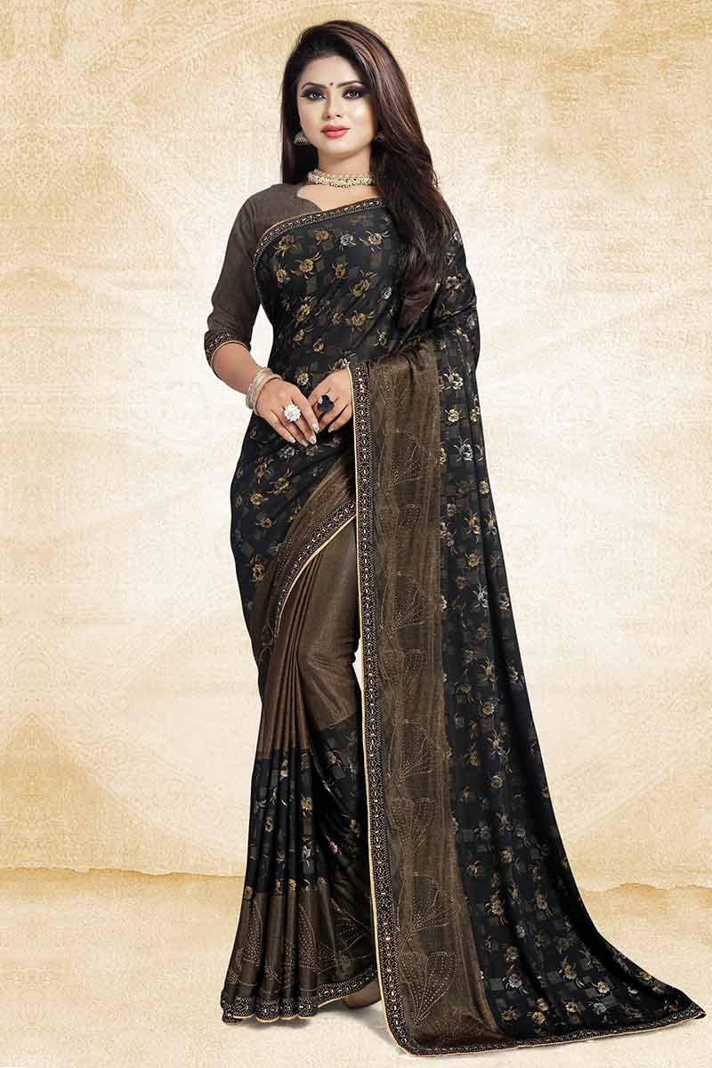 Coffee Brown Silk Saree with Embroidered Blouse