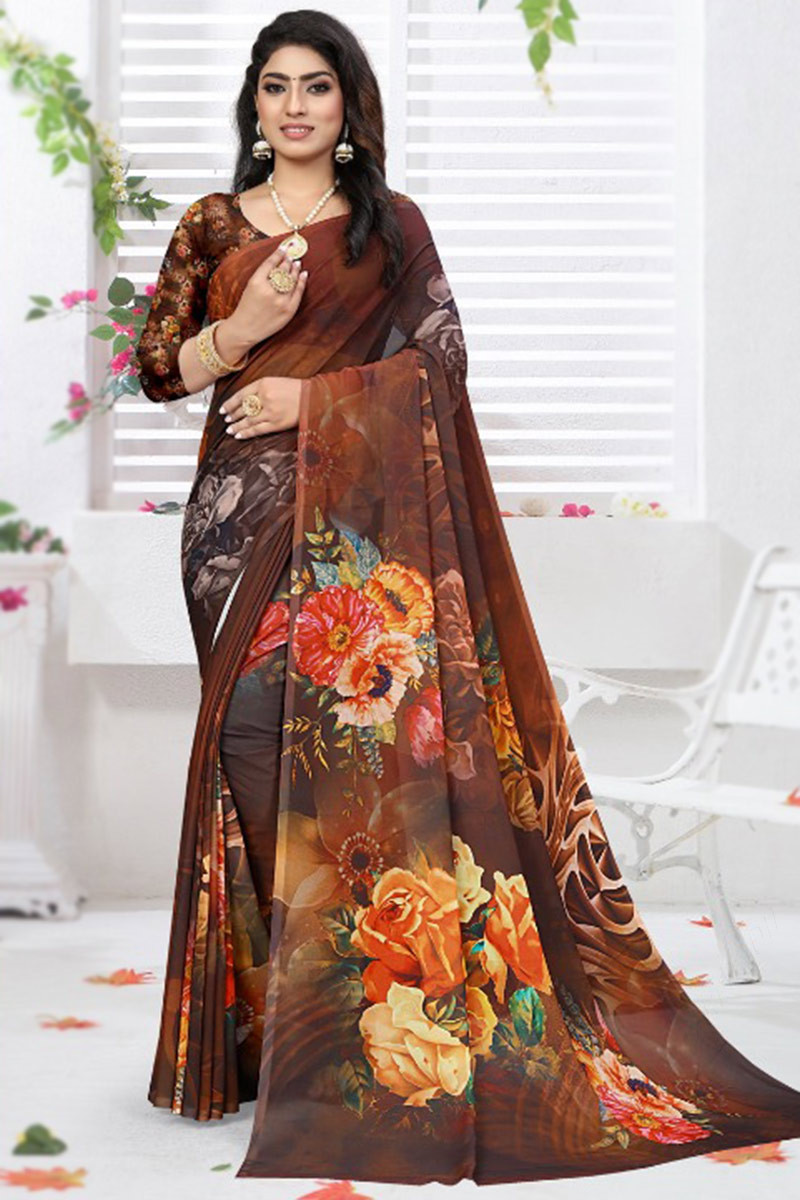 Digital print Saree in Blue,black Silk - SR24861