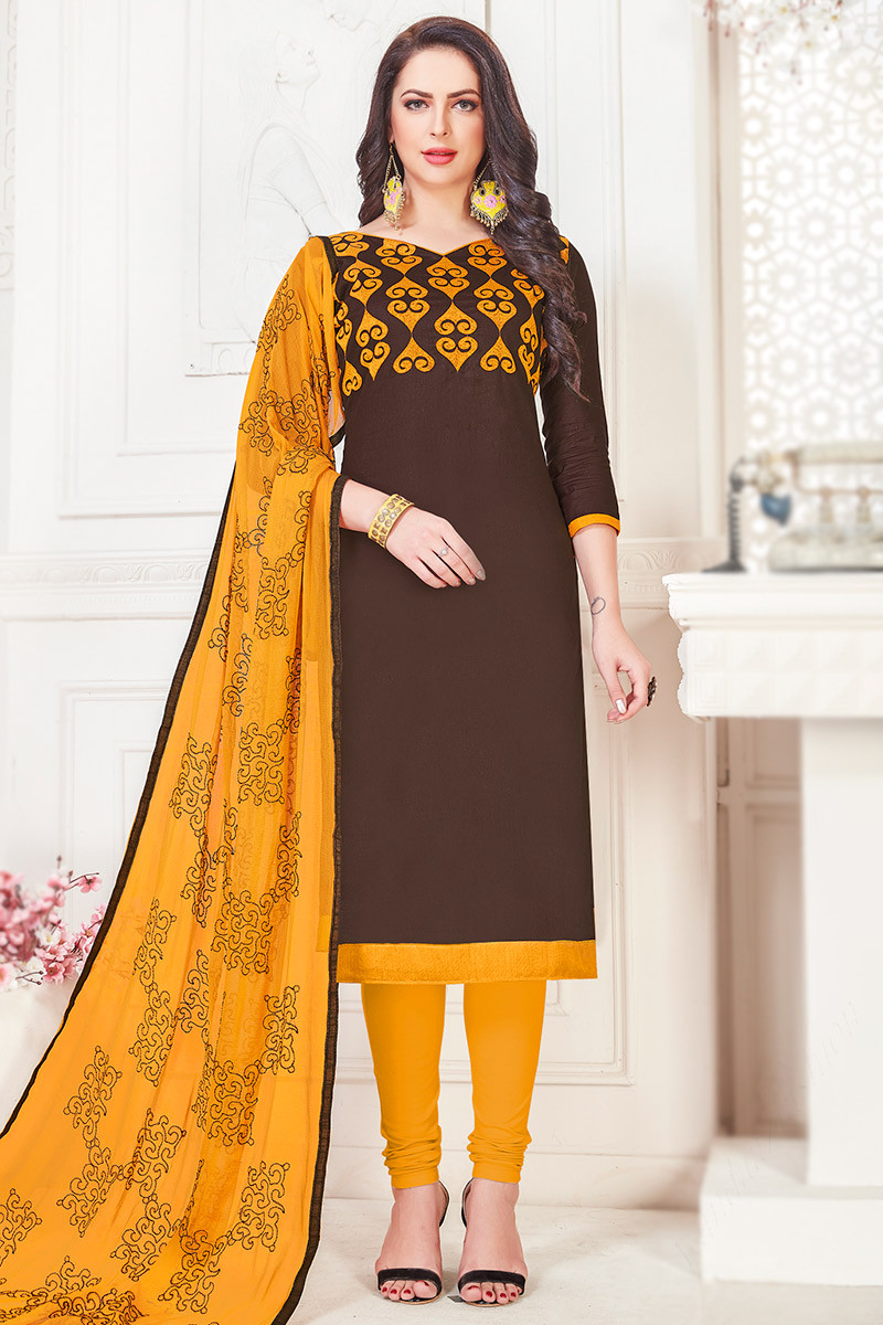 Buy Unstitched Cotton Satin Party Wear Salwar Suit Material – Stilento