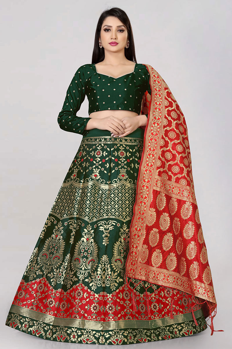 Banarasi Silk Lehenga in Banarasi Silk Dark Green for Wedding 