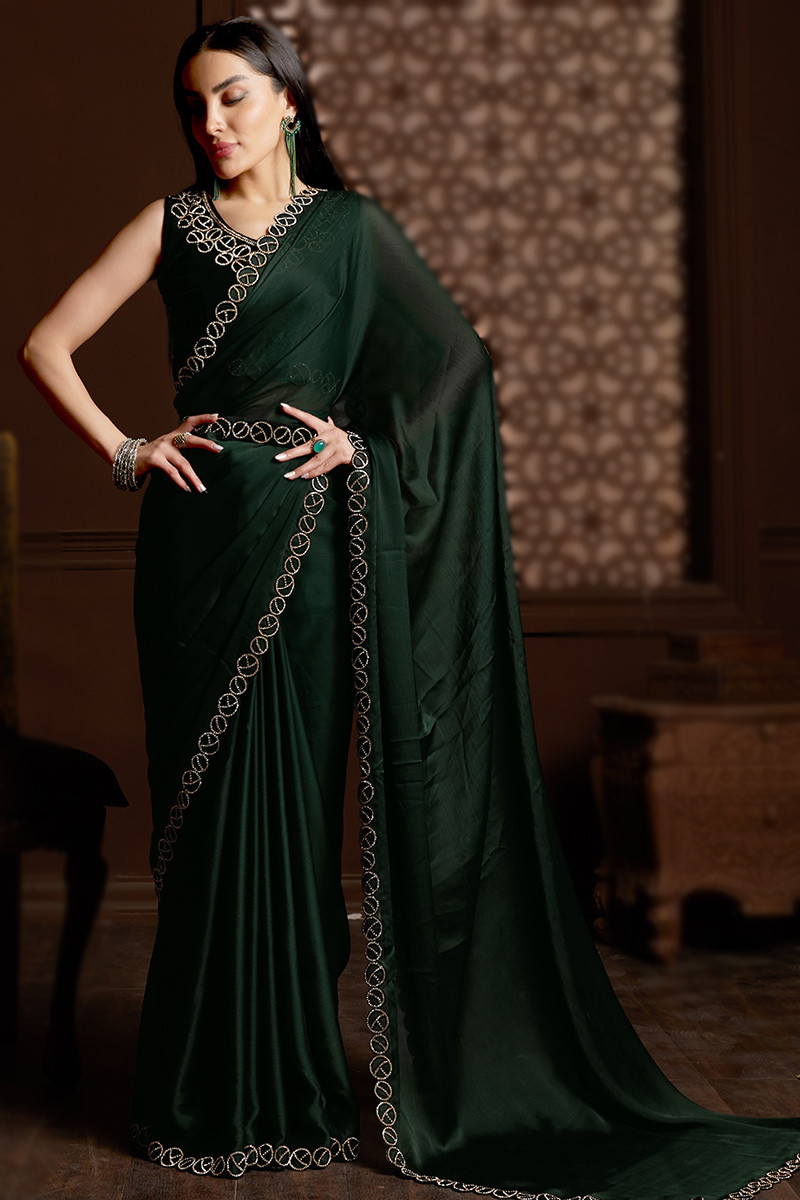 Dark Green Chiffon Party Wear Saree SARV161353