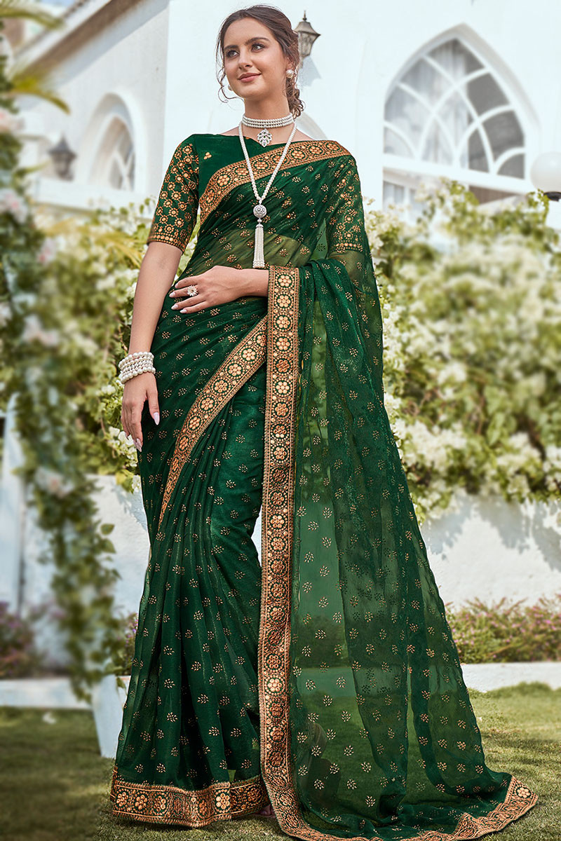 Buy Mehendi Green Silk Saree With Kalamkari Detail And Unstitched Blouse  Piece