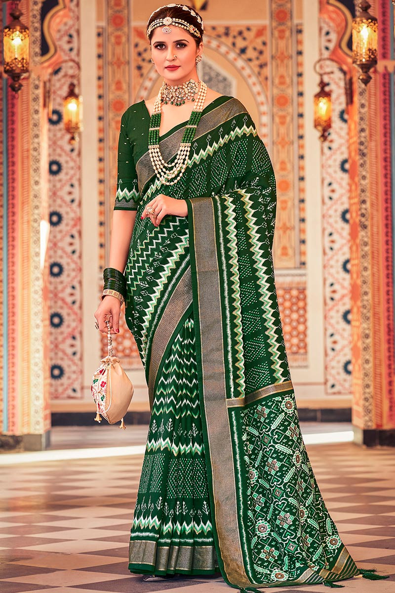 Woven South Cotton Saree in Dark Green : SUTA184