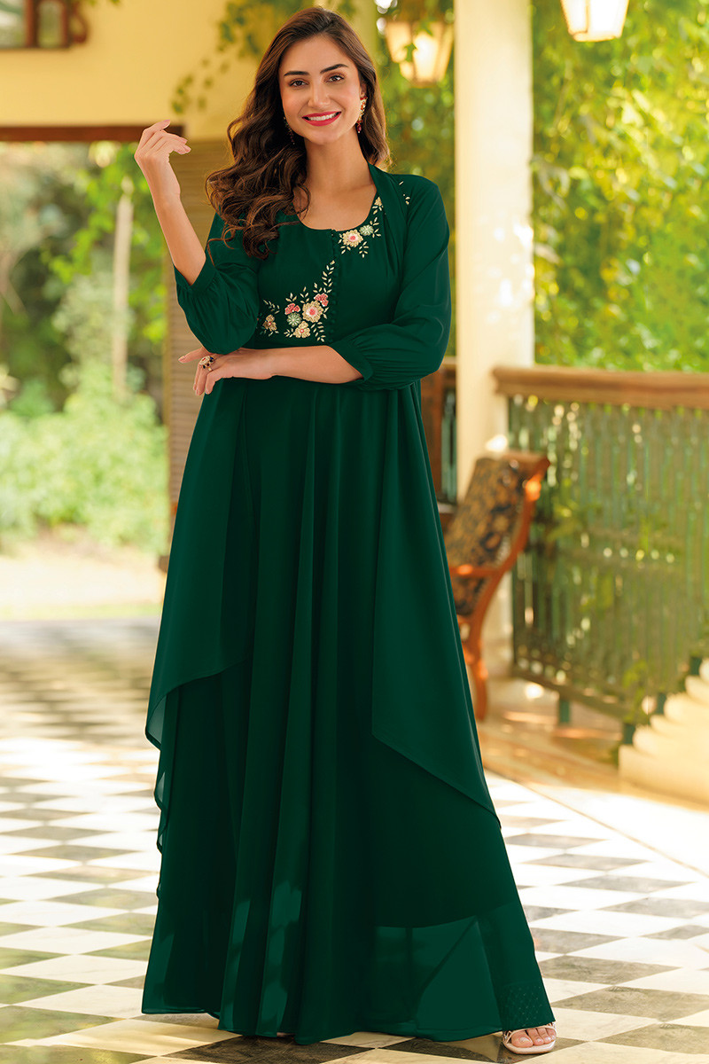 Buy Exclusive Dark Green Georgette Embroidered Gown LSTV121420