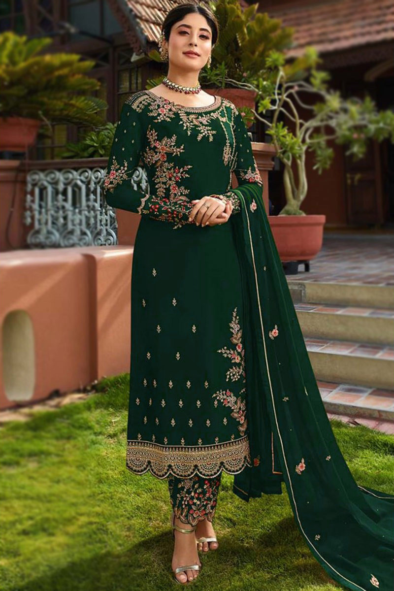 dark green georgette embroidered trouser suit lstv118035 1 1