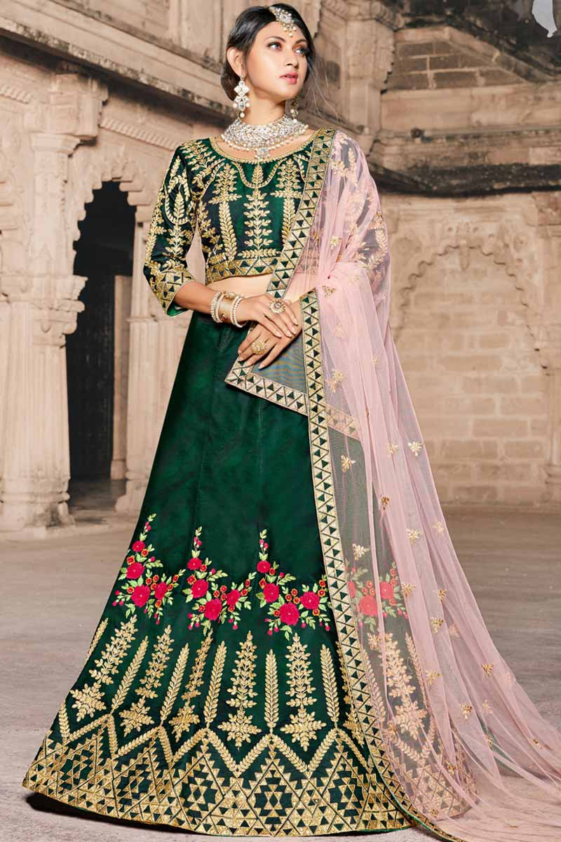 Party Wear Designer Georgette Sequence Work Dark Green Lehenga choli -  Featured Product