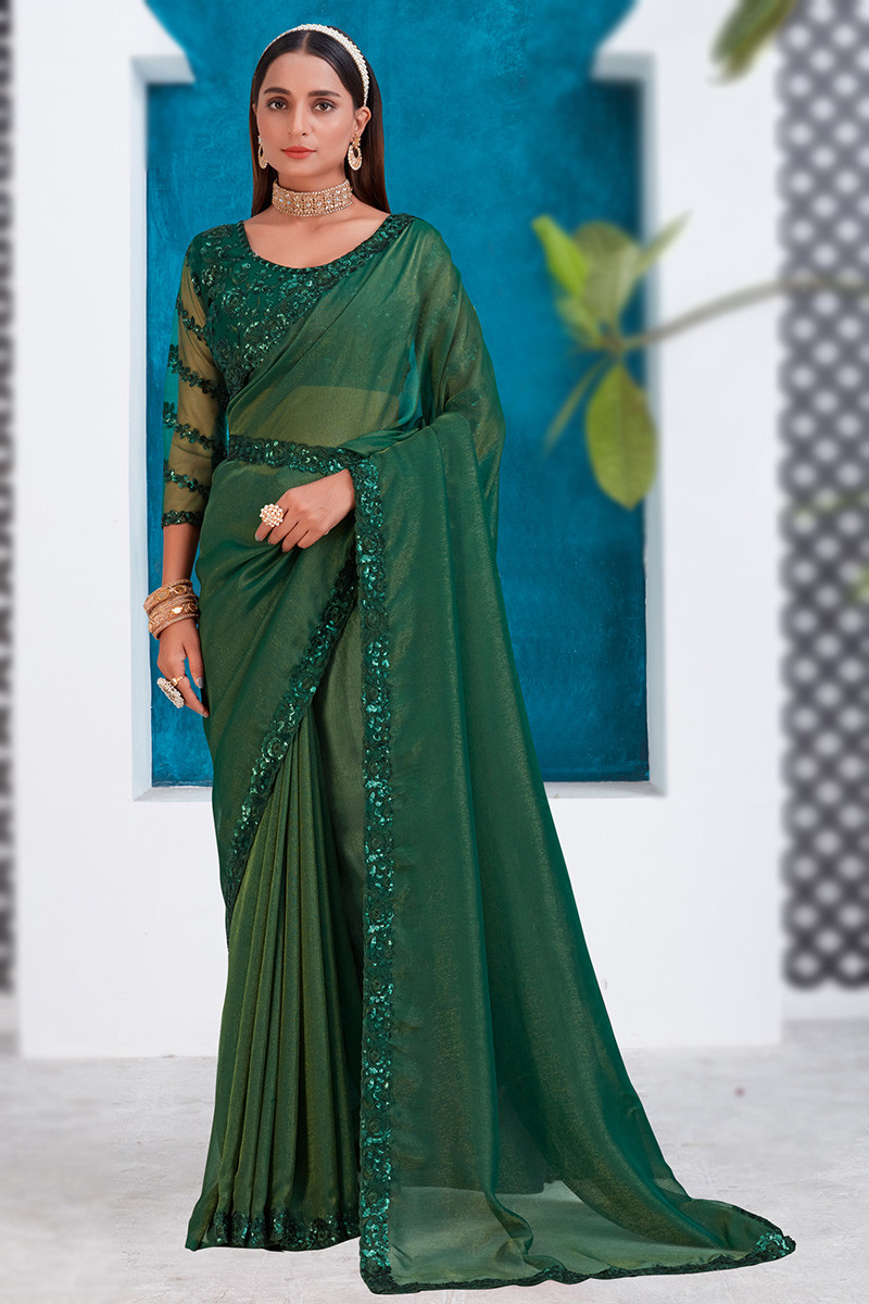 Pista green organza party wear saree 7607 | Organza fashion, Party wear  sarees, Saree designs