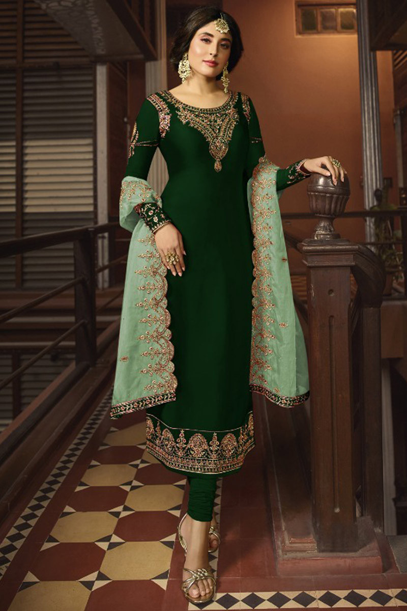 Womens Party Wear Semistitched Dark Green Color Salwar Suit With Dupatta at  Rs 2094 | Semi Stitched Suits in Surat | ID: 20878644288
