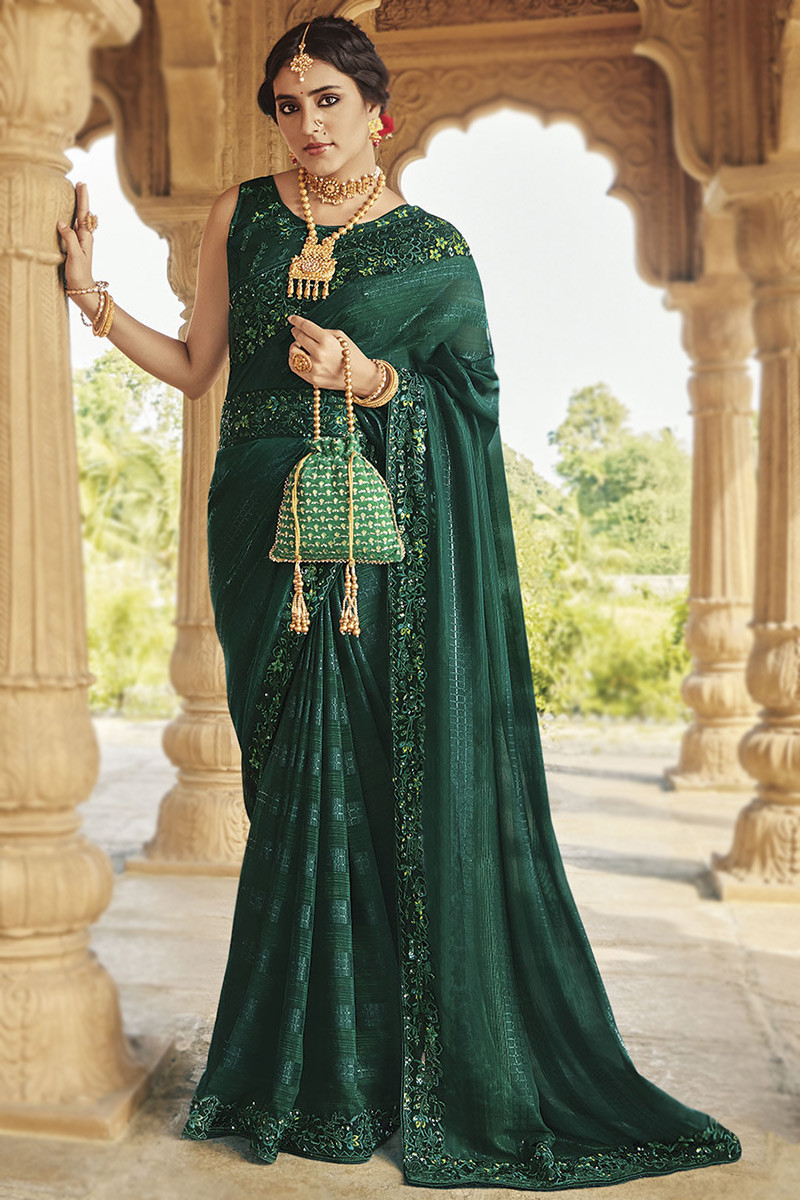 Dark Green Silk Lace Embroidered Fancy Saree SARV171387