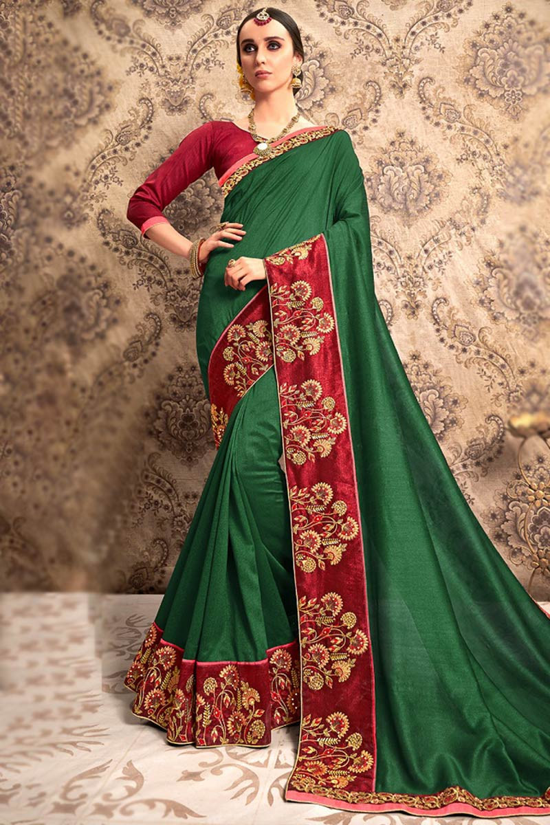 Olive Green Sarees in Light or Dark Shades Sold Online by Monastoor