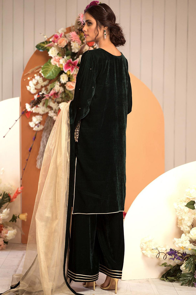 Ladies green velvet trouser suit cheap
