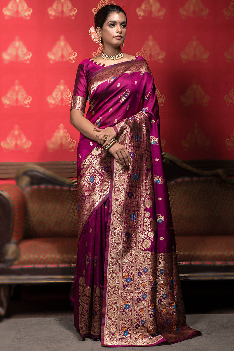 Silk magenta zari weaving wedding saree - G3-WSA53883 | G3fashion.com