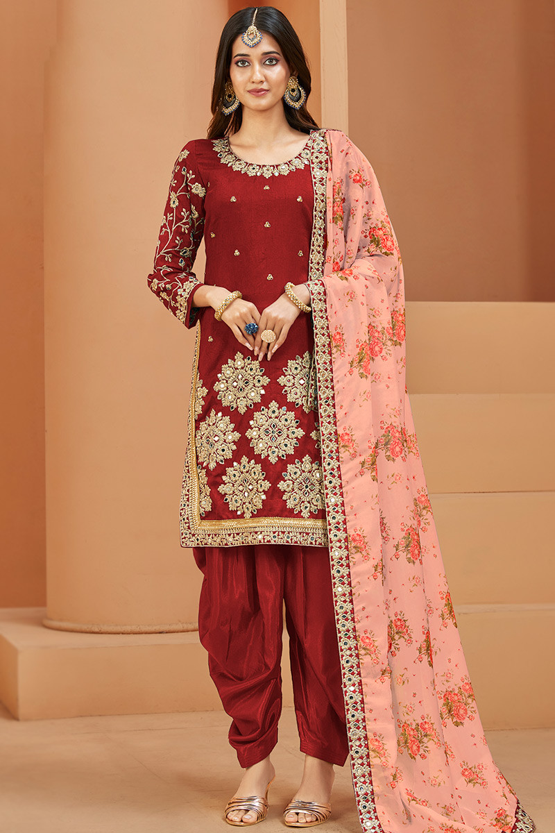 Dark maroon punjabi suit 2025