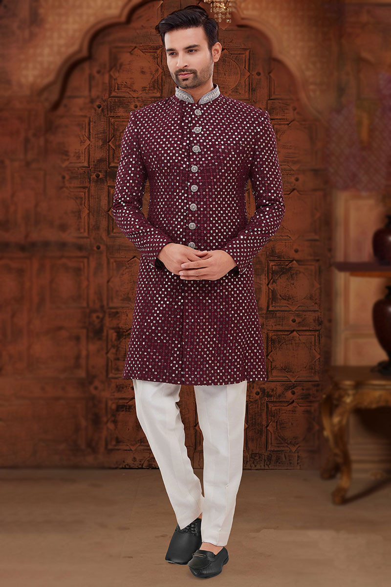 Dark maroon sherwani online