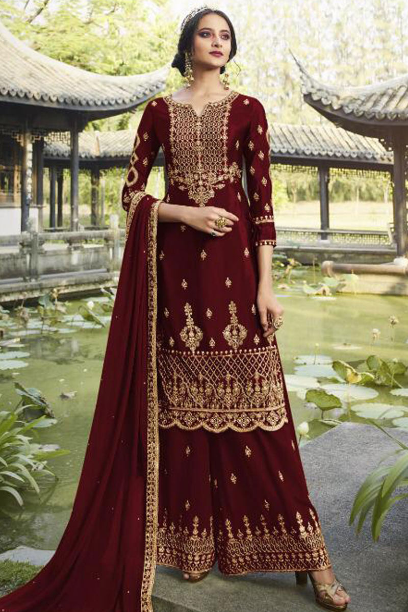 Dark Maroon Georgette Sharara Suit