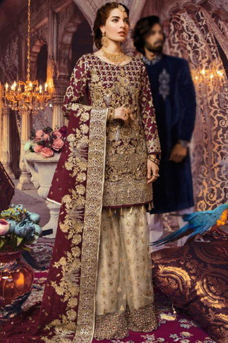 Festival Attire Dark Maroon Sharara Suit with Zari work LSTV08040