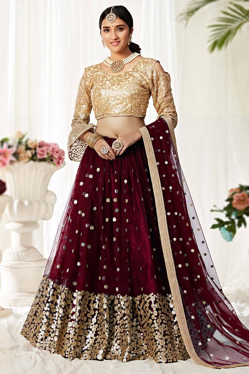 Maroon And White Color Gown With Fox Georgette – Kaleendi