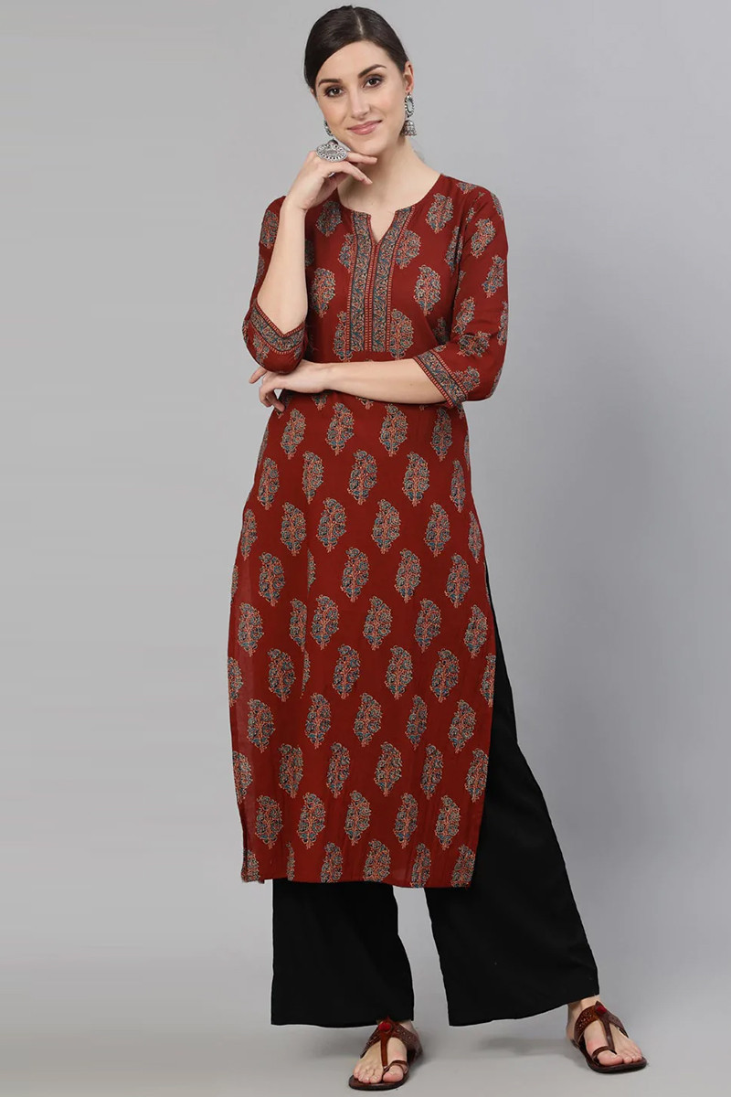 Maroon printed kurti outlet