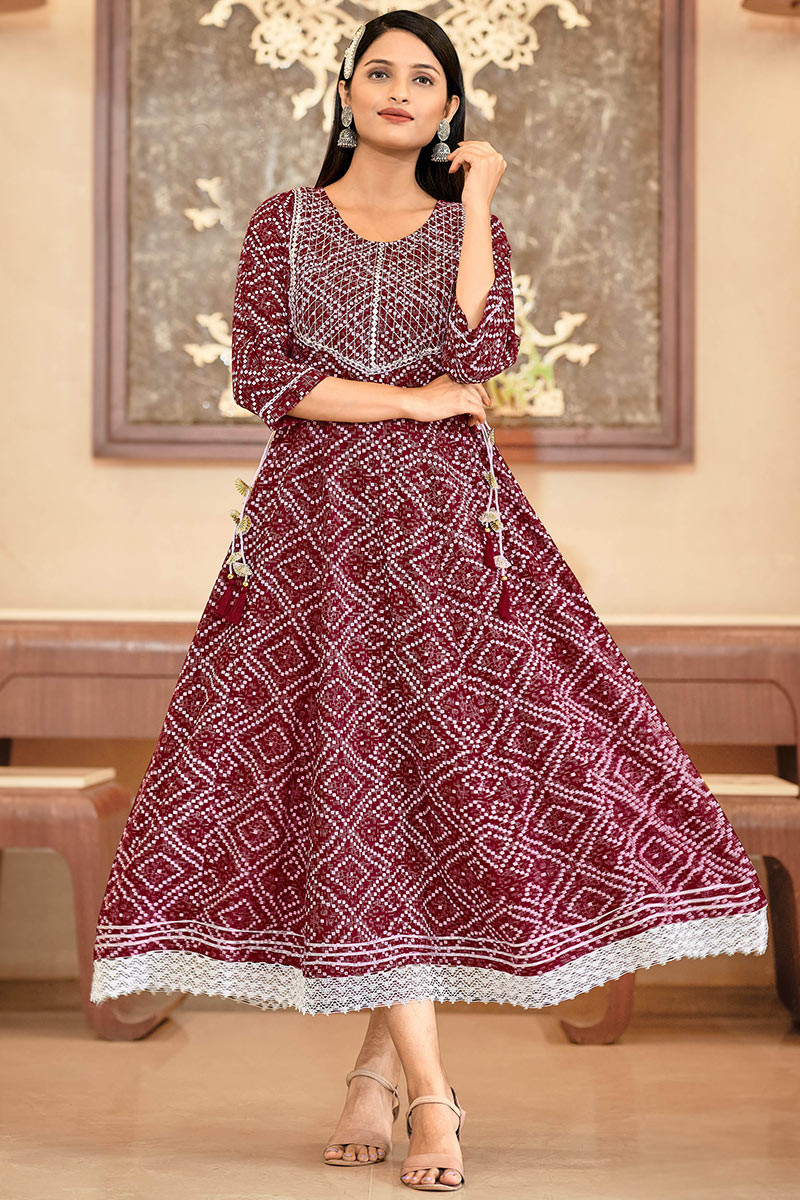 Maroon printed kurti sales