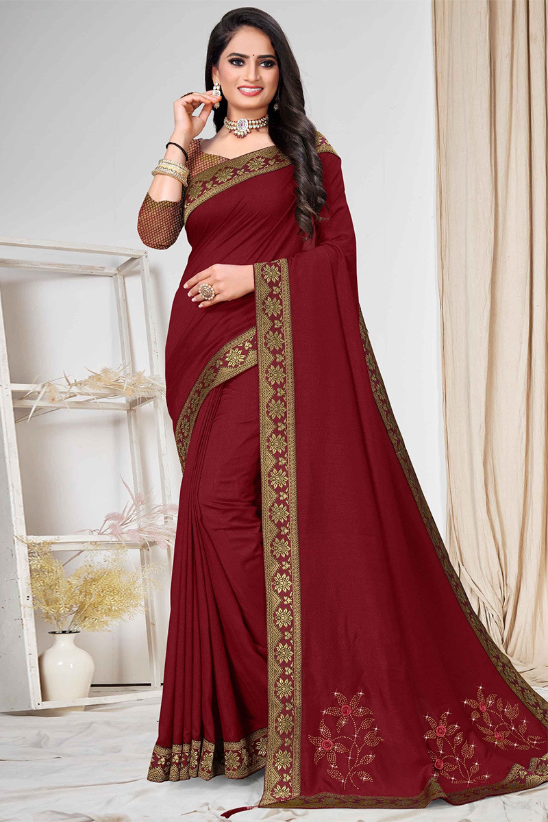 Maroon Georgette Plain Saree | Leemboodi