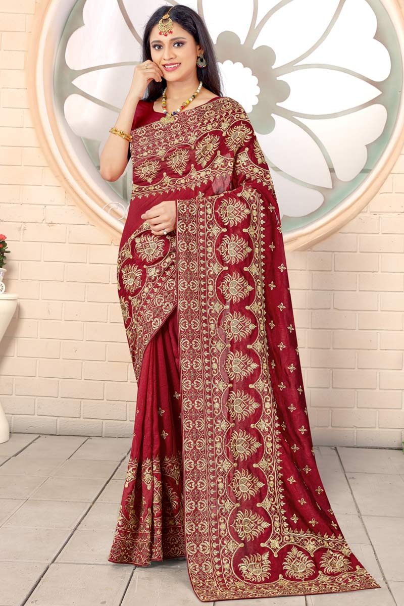 Refreshing Dark Maroon And Golden Silk Saree With New Pattern /maroon  colour saree | Soft silk sarees, Saree designs, Traditional sarees