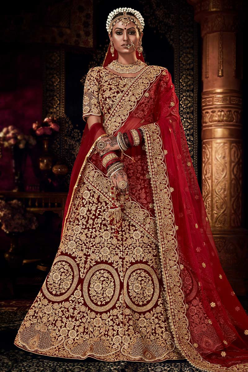 Dark maroon bridal lehenga | Indian bridal wear, Bridal photography, Indian wedding  dress