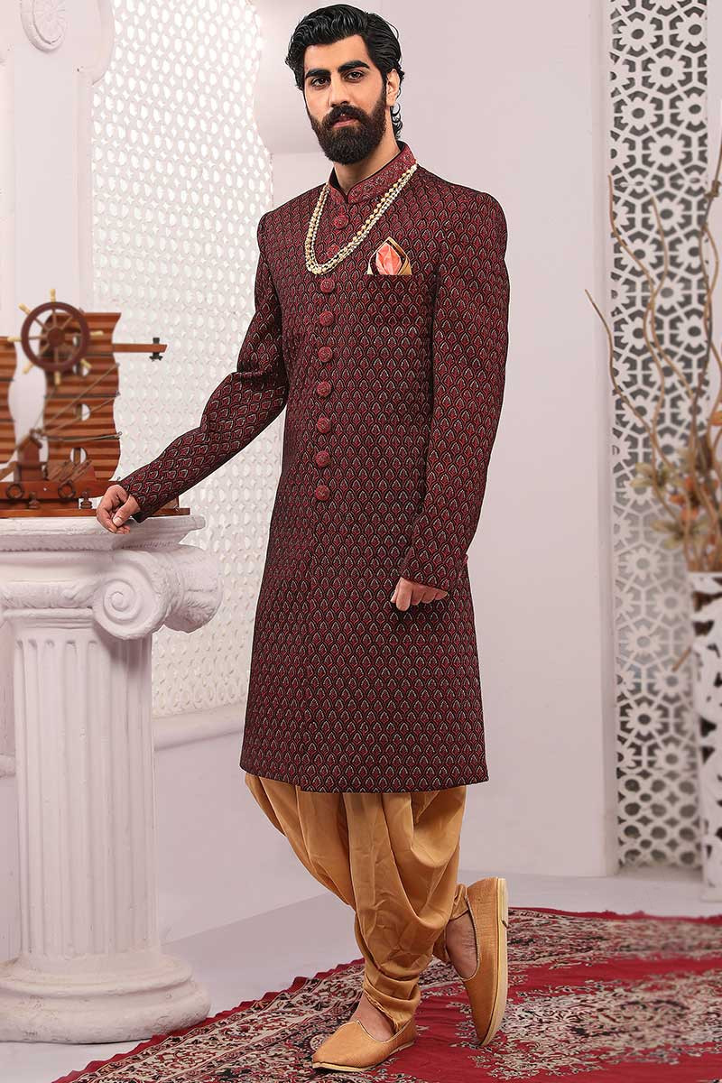 Dark cheap maroon sherwani